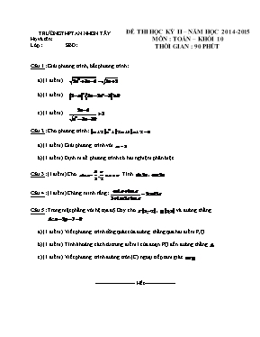 Đề thi kỳ II môn Toán khối 10
